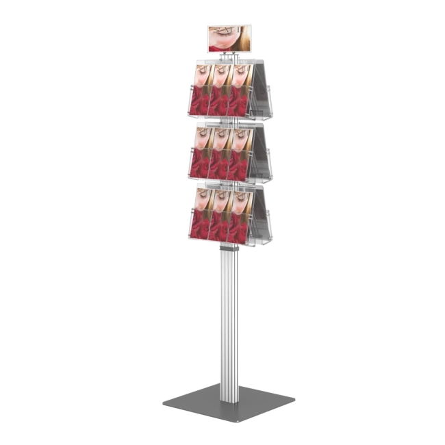 Stojak obrotowy na ulotki 6 kieszeni A4/A5/DL + topper DL