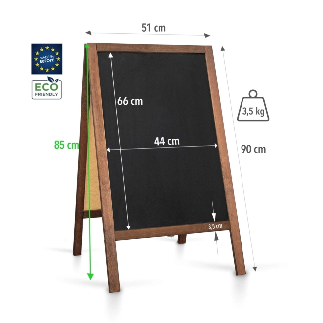 Potykacz drewniany kredowy Classic S 51x90 cm - tablica reklamowa dwustronna