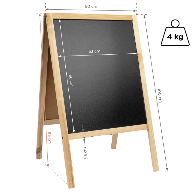 Potykacz drewniany kredowy Classic M 60x100 cm – tablica reklamowa dwustronna