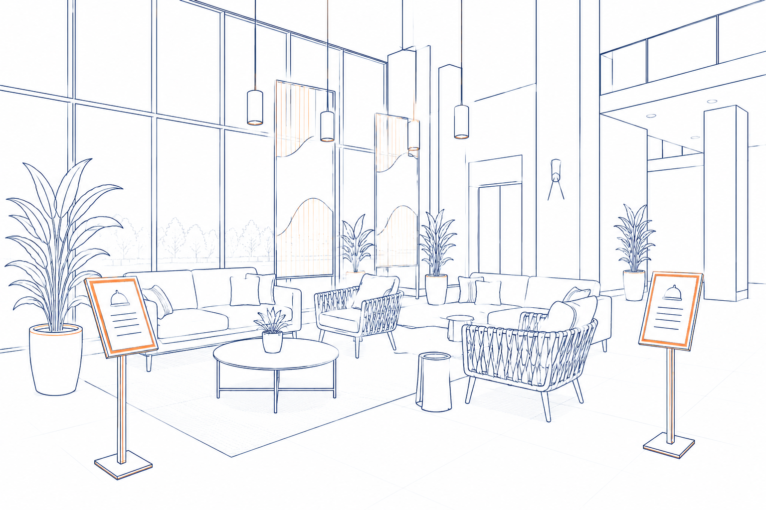 Eleganckie lobby hotelowe ze strefą VIP